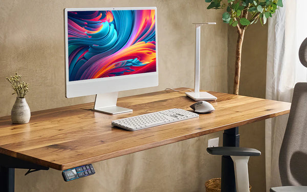 Omnidesk electric standing desk in real wood