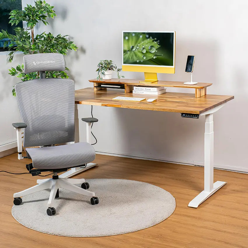 Omnidesk Pro Acacia Light solid wood tabletop natural finish standing desk