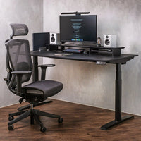 Black MDF desk riser for monitor with storage compartments – Omnidesk Arka ergonomic setup