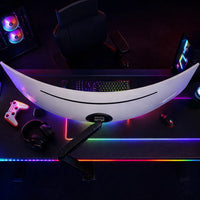Omnidesk Monitor arm for Samsung G9 Odyssey curved screen gaming desk setup