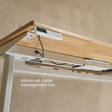 Natural Hevea Hardwood Ergonomic Desk with white Advanced Cable Management bar