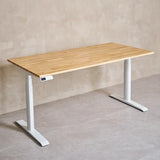 Natural Hevea Hardwood Sit-Stand Desk with white Ascent frame 
