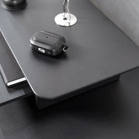 Black MDF monitor stand with wide platform and storage compartments – Omnidesk Arka desk riser setup