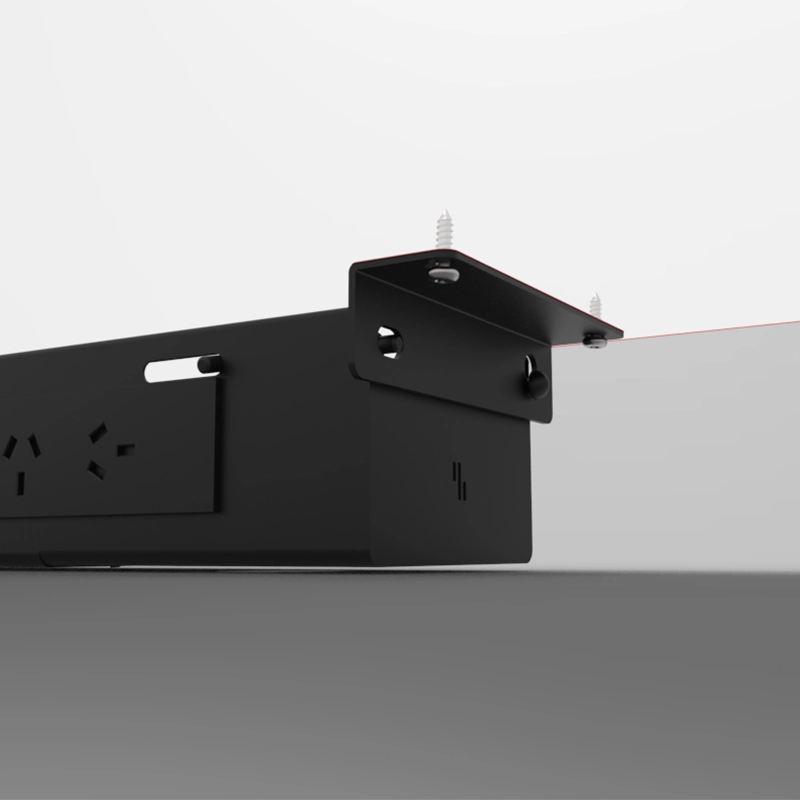 Omnidesk PowerRail cable management system with screw in desk assembly attachments