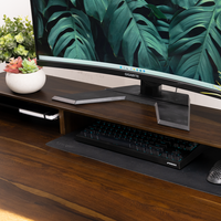 Pheasantwood Dark sit-stand desk tabletop with wooden Arka Desk Riser for office ergonomics