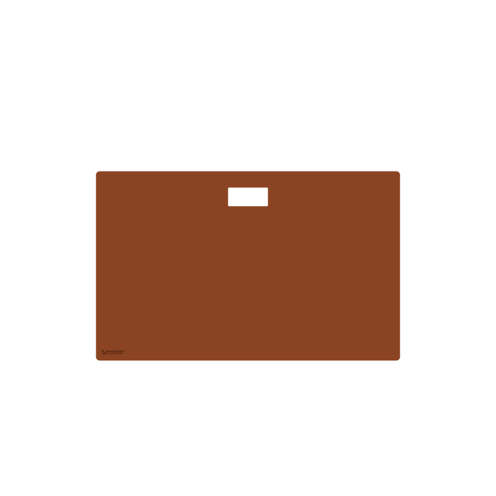 Omnidesk Titus Plus desk mat in tan PU leather full desk coverage small with straight edge