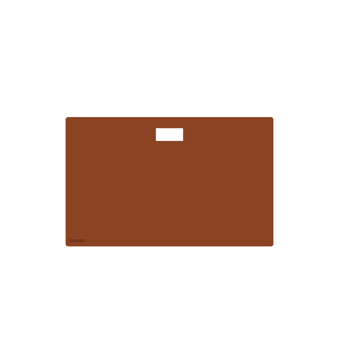 Omnidesk Titus Plus desk mat in tan PU leather full desk coverage small with straight edge