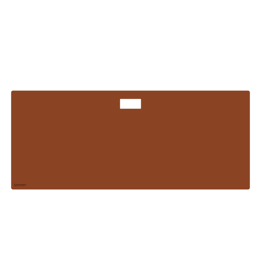 Omnidesk Titus Plus desk mat in tan PU leather full desk coverage XL Straight edge